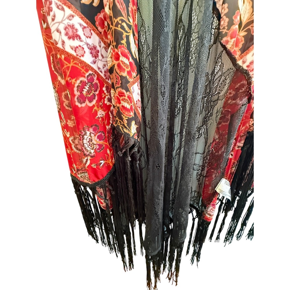 Xhilaration Red Paisley Fringe Kimono  XXL Witchy Whimsigoth Festival Boho - Picture 8 of 8